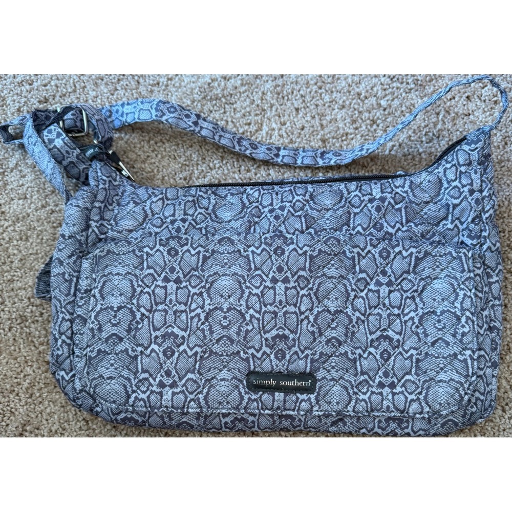 Simply Southern Quilted Crossbody Bag Grey Snakeskin Print Shoulder Bag